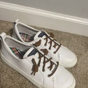 Brown laced white sperrys